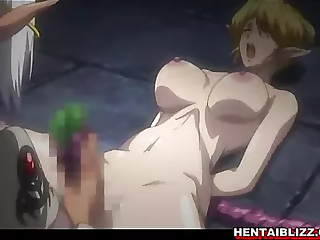 Busty hentai gets captured and roughly pleasured by tentacles in a wild encounter.